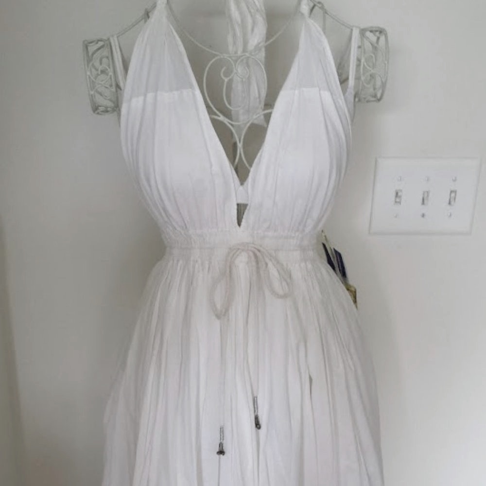 Boho Summer Dress White V Plunge
